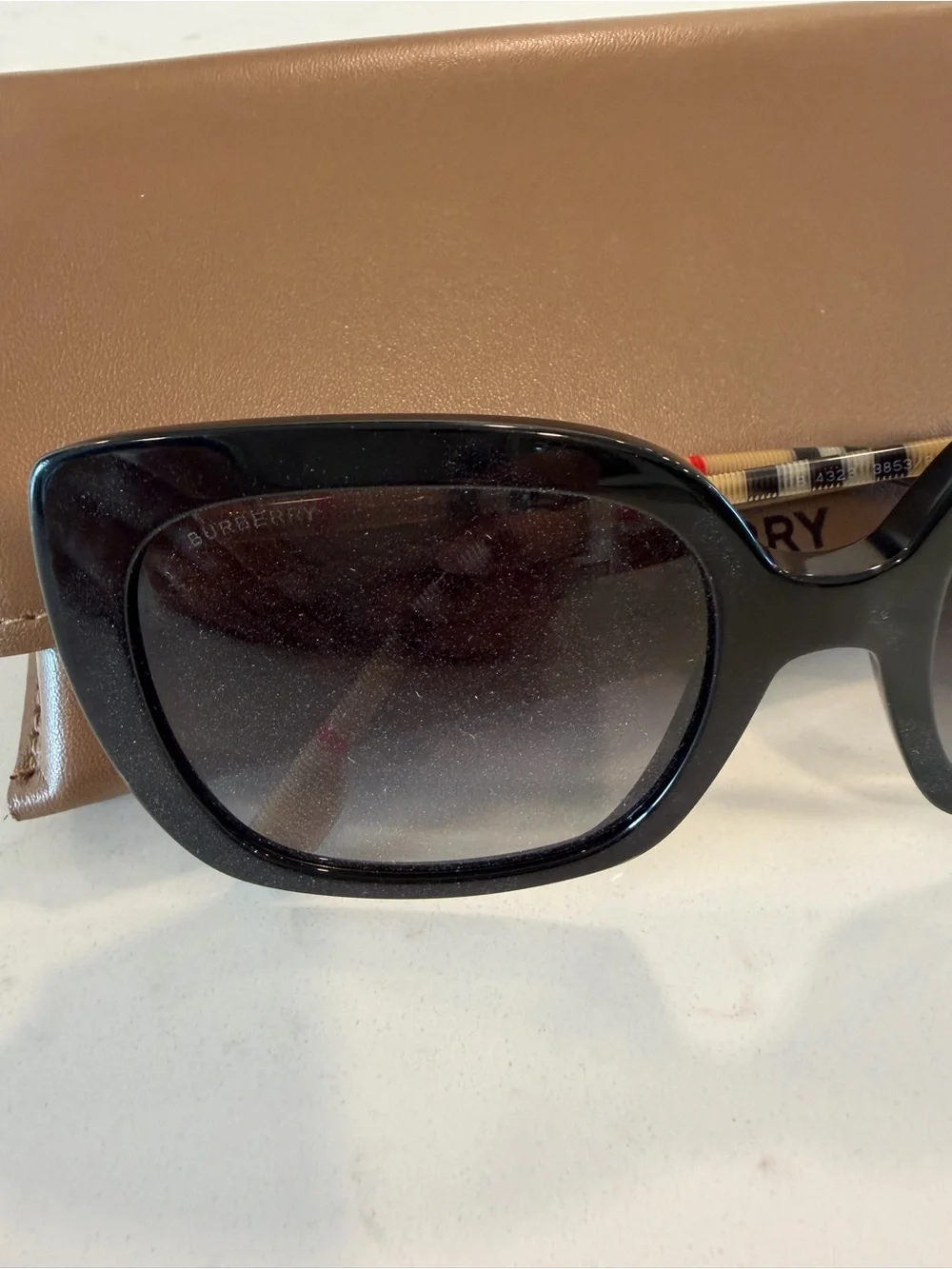 Burberry Black Cat-Eye Sunglasses with Check-Pattern Temples (BE4323 CAROLL)